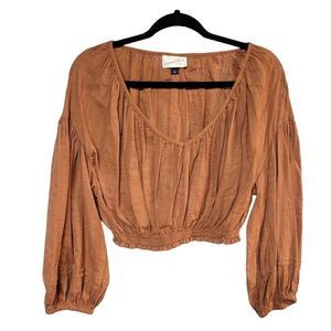 Universal Thread milkmaid oversized crop top blouse floral textured rust orange